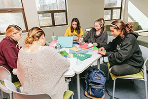 Students working at a table