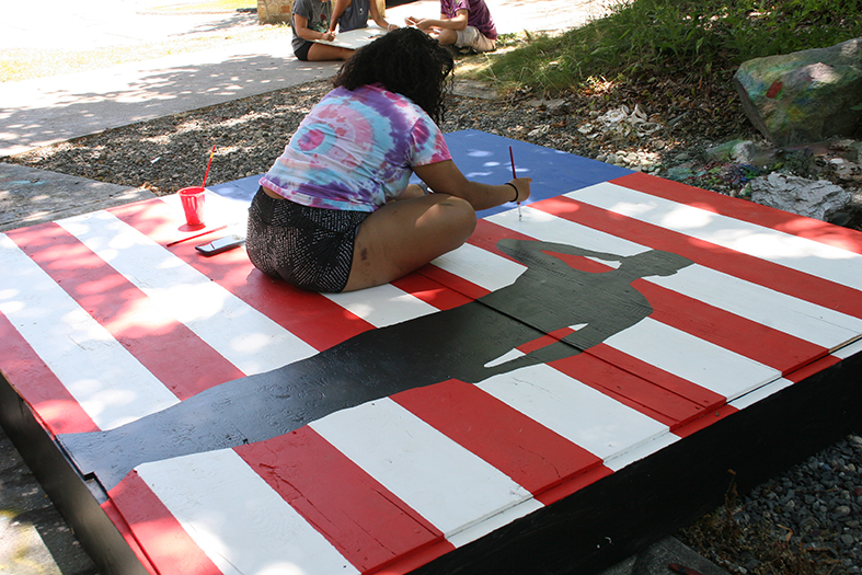 Student working on float