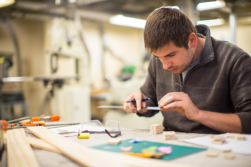 An Architecture student working in the studio. 