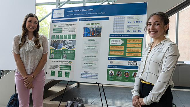 Two students standing with their poster about Juvenile Justice at SASH