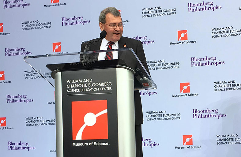 Miaoulis offers remarks at a news conference at the museum.