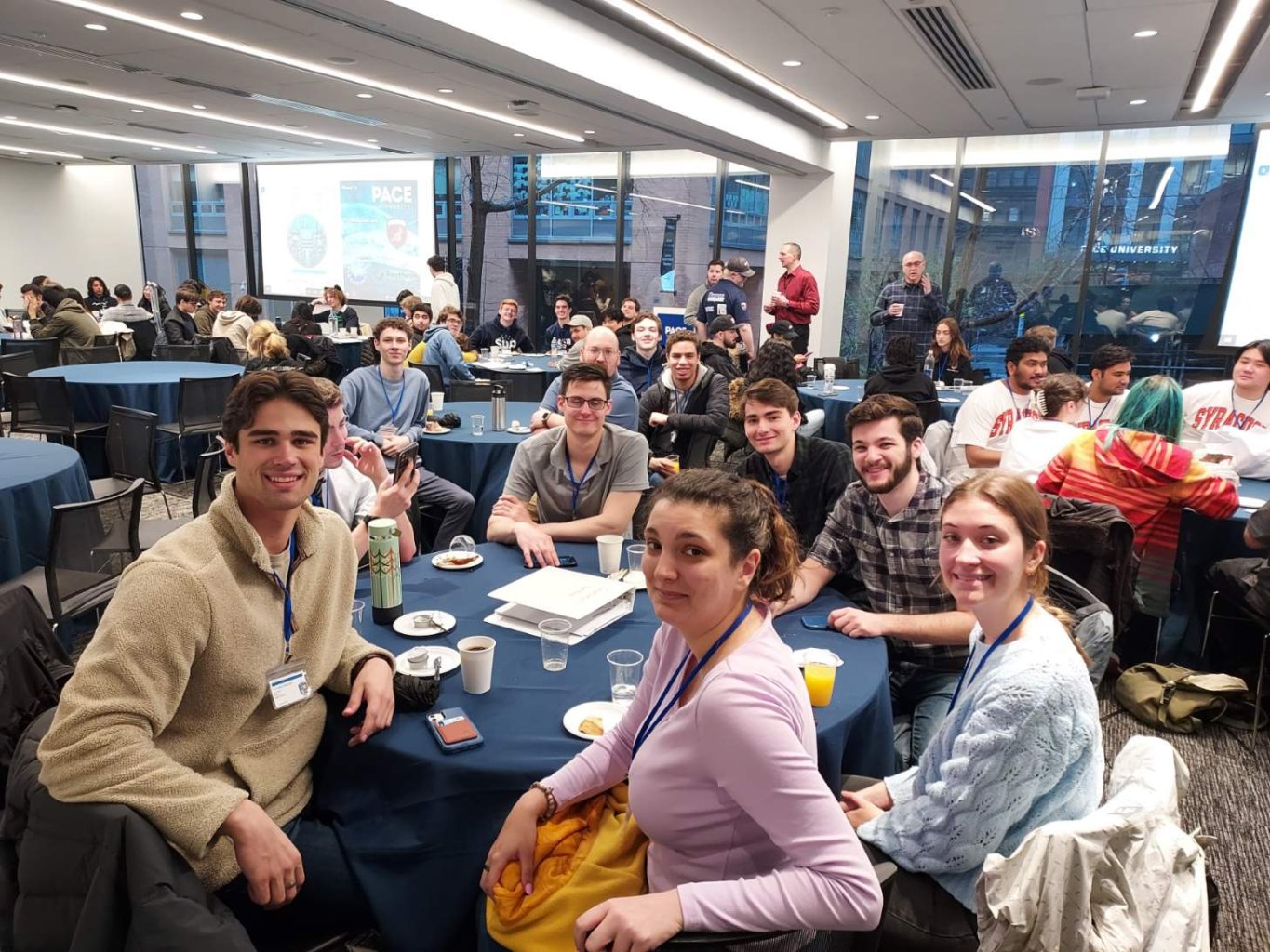 Members of the RWU cybersecurity team meet up at Pace University for the Northeast Collegiate Cyber Defense Competition.