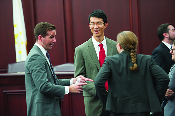 A group of students in a courtroom