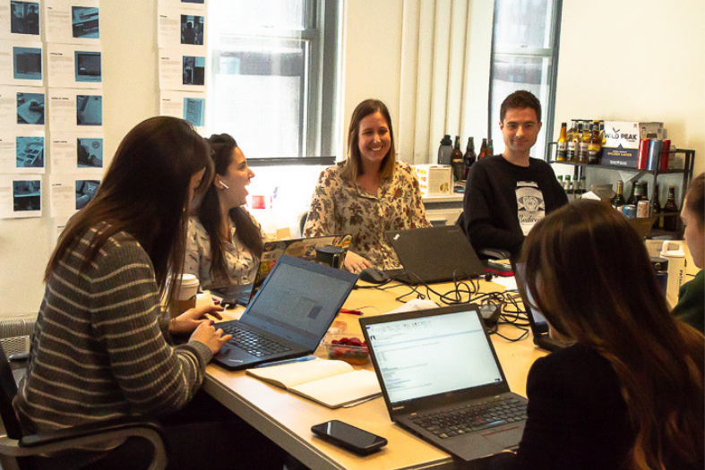 Team in a meeting.