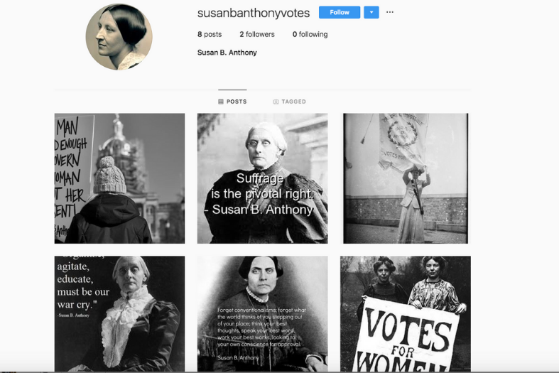 Screen shot of Susan B. Anthony's Instagram account. 