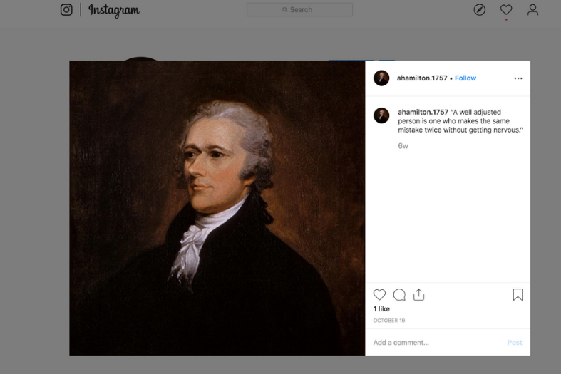 Alexander Hamilton's Instagram account. 