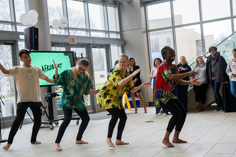 Students dancing at Zine Launch party