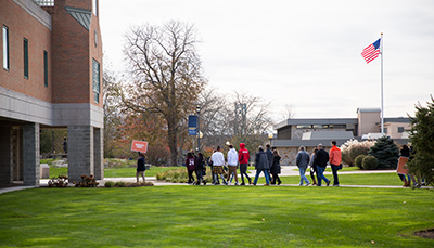 image of student-led tour of RWU's waterfront campus in Bristol RI