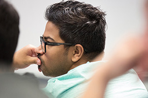 student listening in class