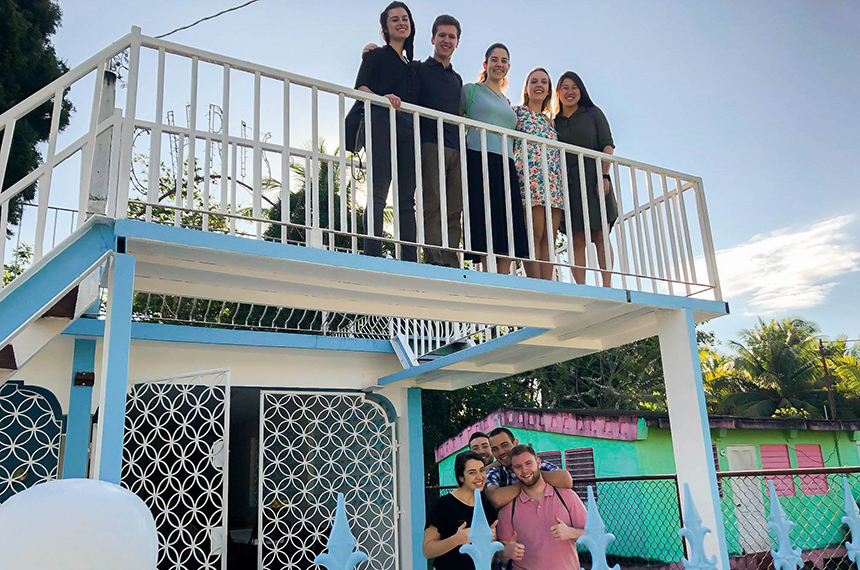 RWU students outside Jamaican home