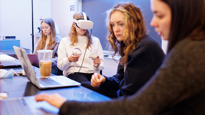 image of students collaborating in Karla-Sue Marriott's forensic science class