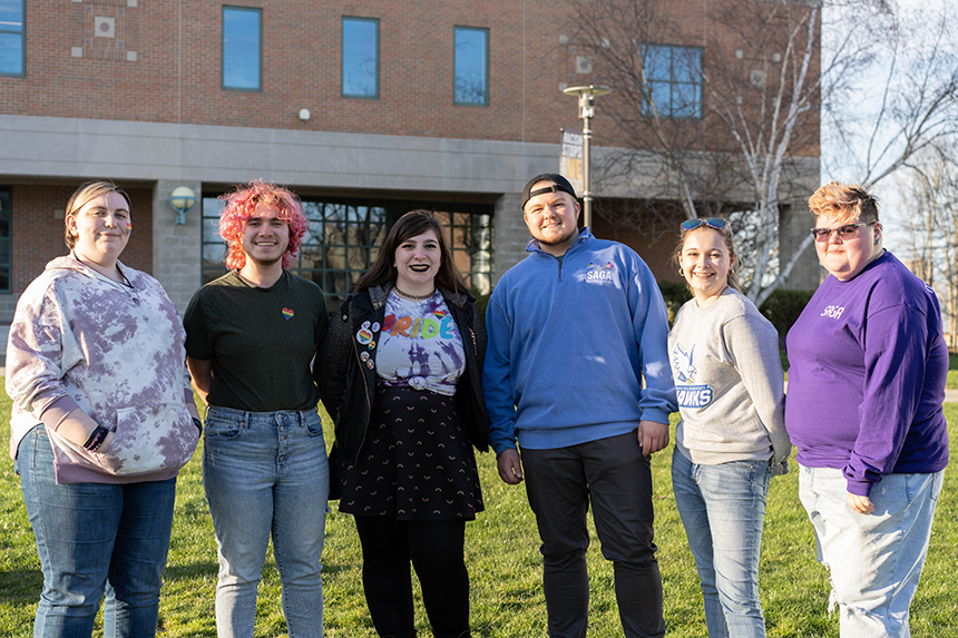 The six members of SAGA's e-board outside University Library 