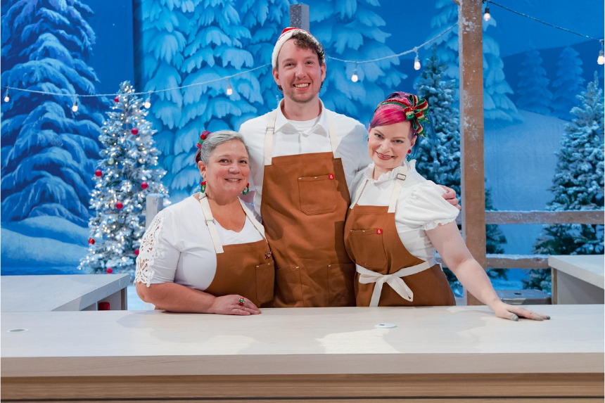 Jillian Hopke, '02, right, on this year's season of Food Network's Holiday Wars