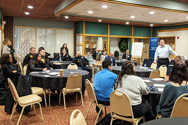 Students and police officers meet