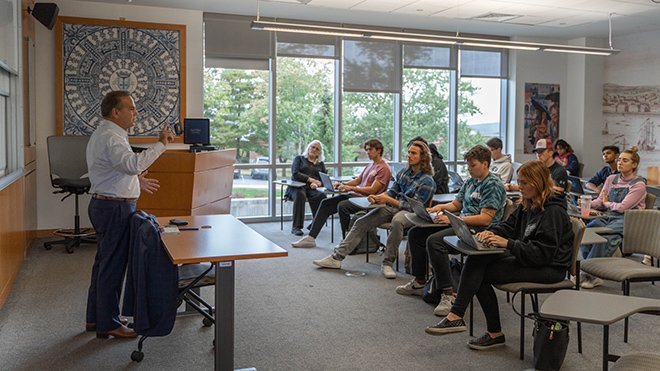 Congressman David Cicilline visits the Campaigns and Elections class. 