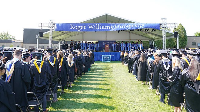 Students sitting during the main Commencement ceremony 