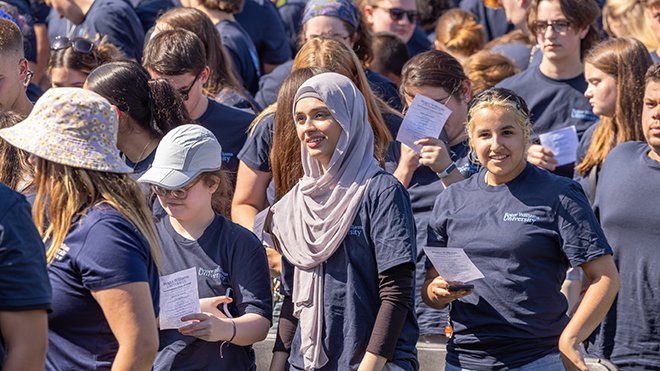 Members of RWU's Class of 2028 gather to take part in the Convocation ceremony.