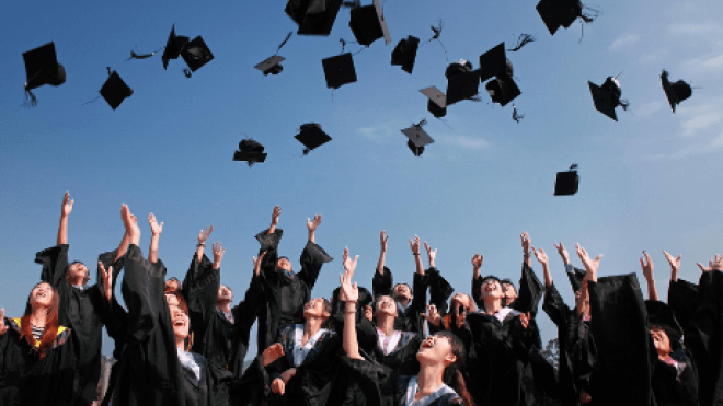 Graduates Tossing Caps