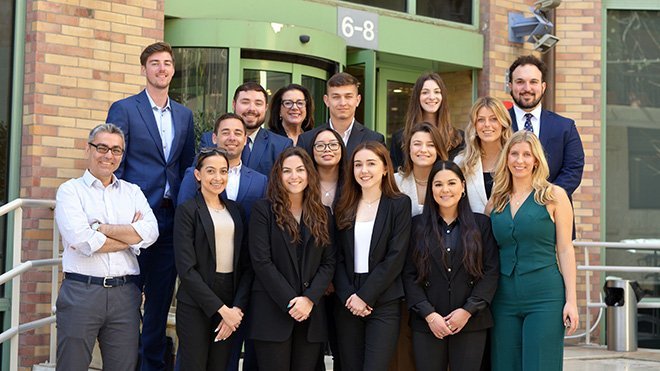 The RWU MBA 2023 cohort posing for a photo in Greece 