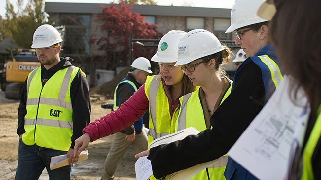 Engineering students visit construction site.