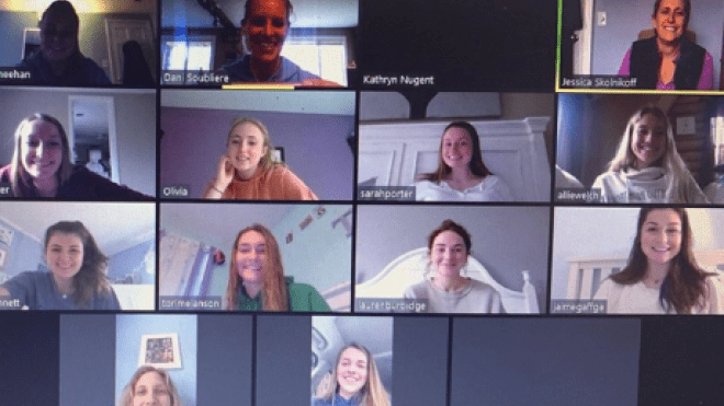 Screenshot of a group Zoom call.