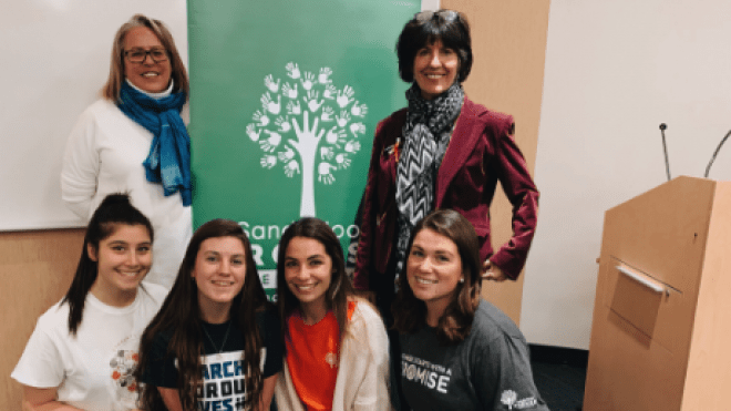 Group photo of students with members of Sandy Hook Promise. 