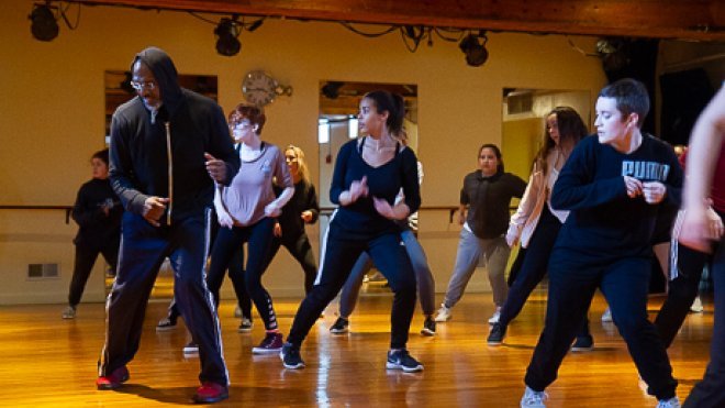 Students dancing.
