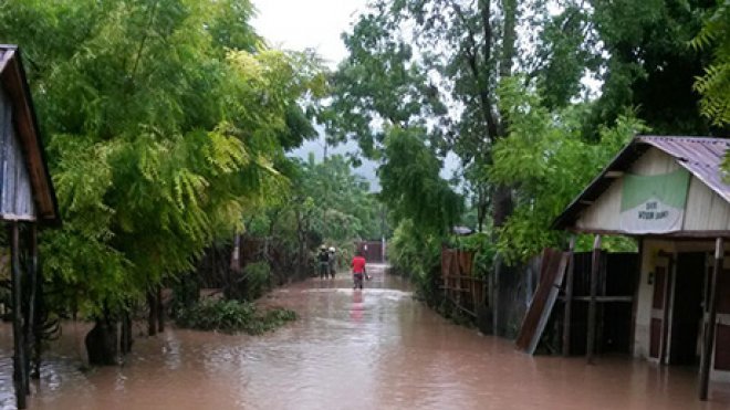 A village in Haiti, flooded and destroyed by a hurricane.