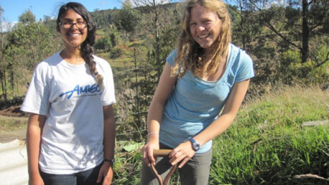 Students working at a volunteer site