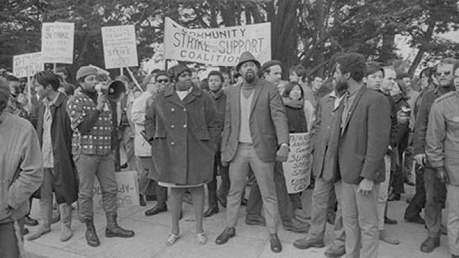 Historic image of student-led protest