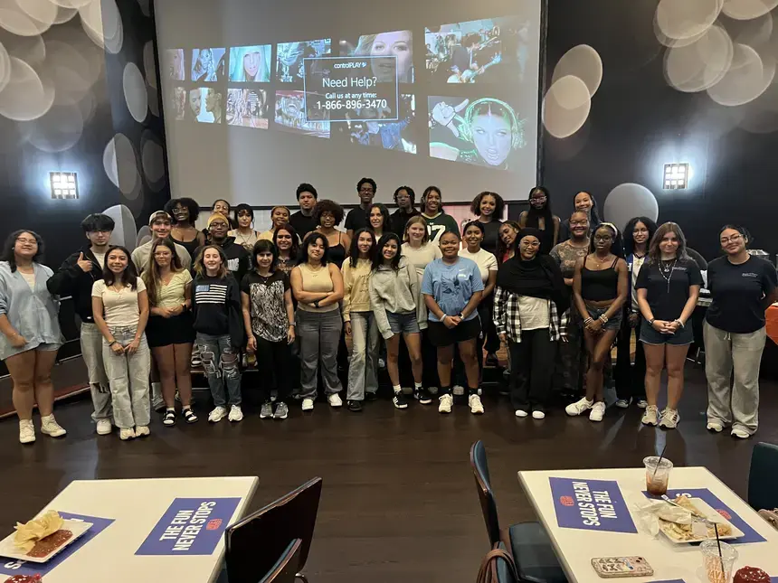 students in a banquet hall