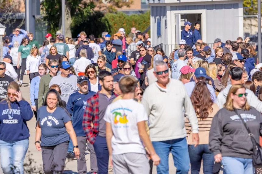 Students, families, and alumni fill Roger Williams University's Bristol campus on Saturday.