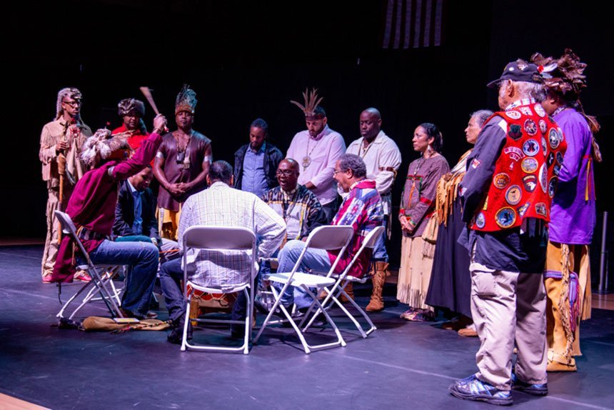 Pokanoket Nation performs a tribal drumming honoring ceremony.