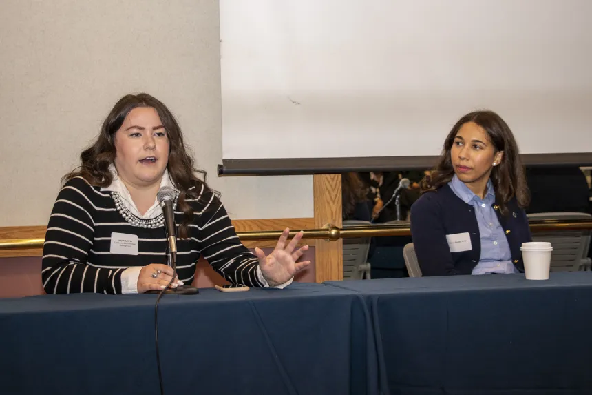 RWU MS Leadership alumna Amy Cola addresses the 2022 RIASPA Conference
