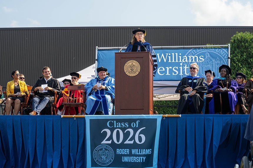 Margaret Everett delivers a speech. 