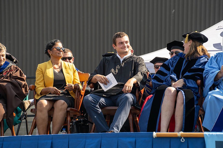 Student Body President Michael Arel ’24 before making a speech. 