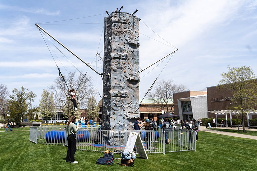 The rocking-climbing wall. 