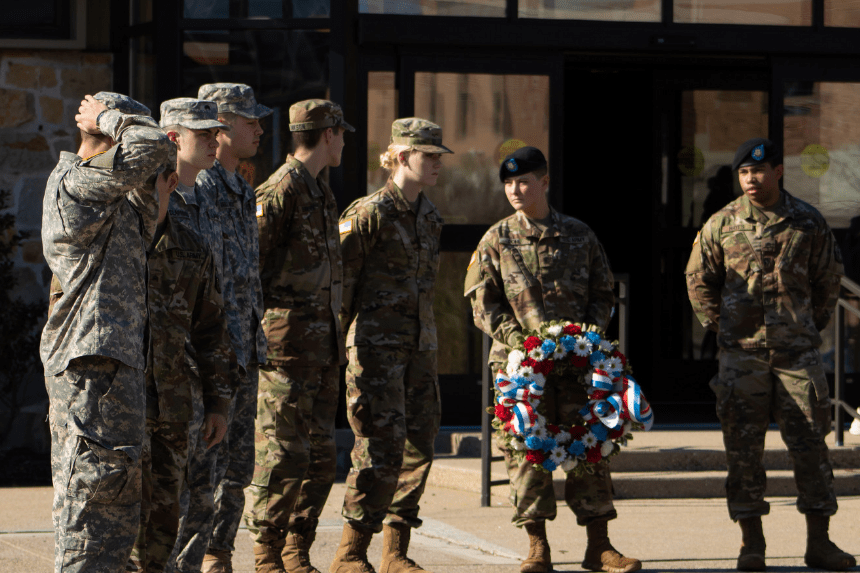 RWU ROTC members at attention.