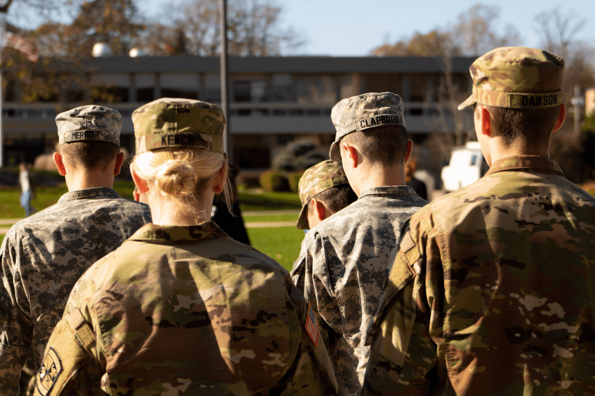 RWU ROTC members at attention.