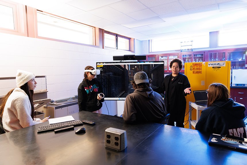 Four students in Karla-Sue Marriott's Crime Scene Investigations course. 