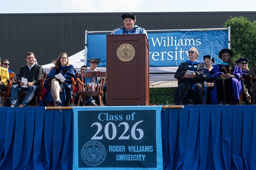 President Miaoulis speaks during Convocation. 